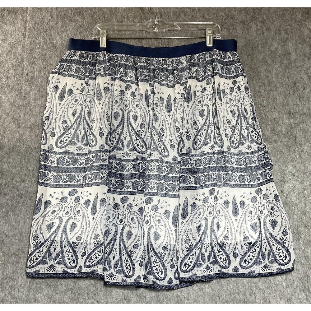 Metro Wear Skirt Womens XL White Paisley Pull On Knee Length Lined Chiffon